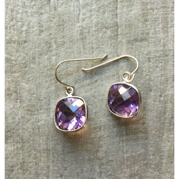 Handmade Purple Gemstone Drop Dangle Artisan Jewelry Earrings Sterling Silver - Picture 5 of 5